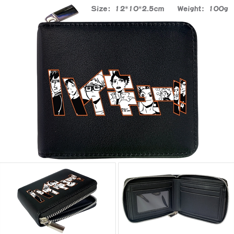  Haikyuu!! Anime Zipper UV printed bi-fold leather wallet 12x10x2.5cm 100g