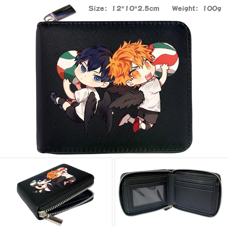  Haikyuu!! Anime Zipper UV printed bi-fold leather wallet 12x10x2.5cm 100g