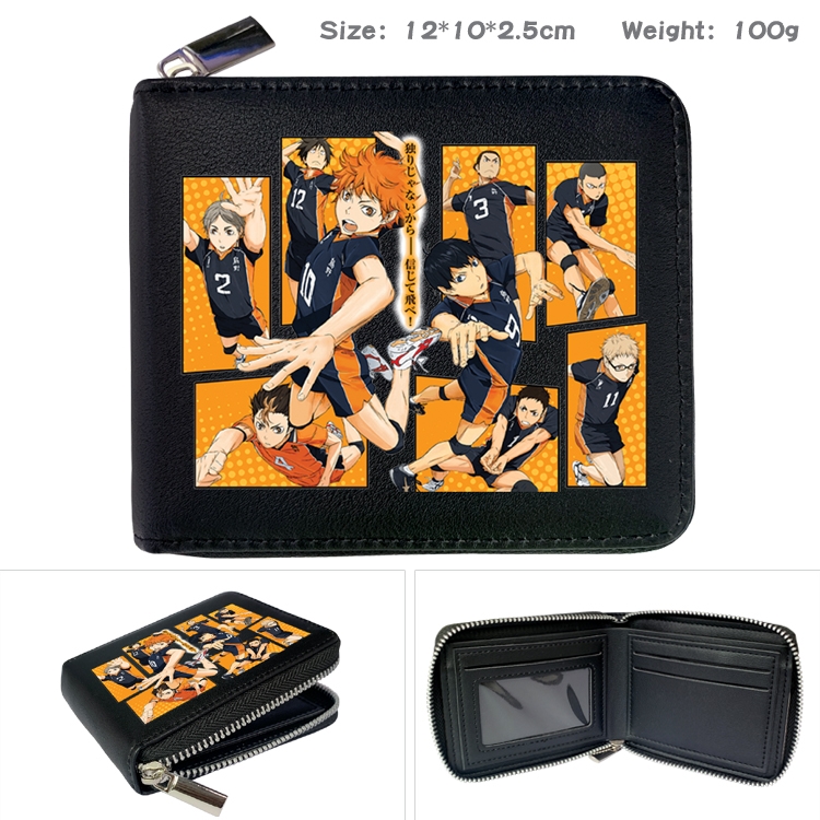  Haikyuu!! Anime Zipper UV printed bi-fold leather wallet 12x10x2.5cm 100g