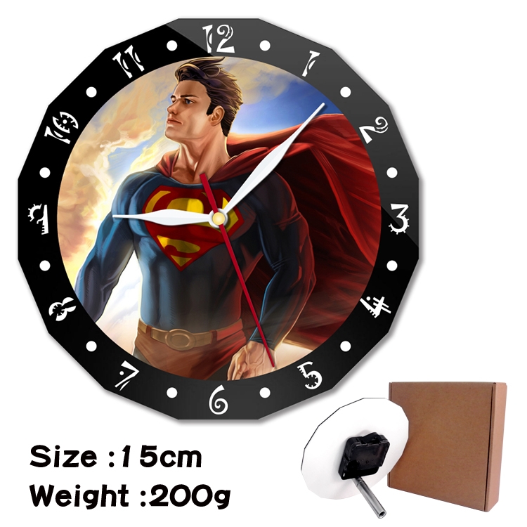  Superman Anime double acrylic wall clock alarm clock 15cm 200g 