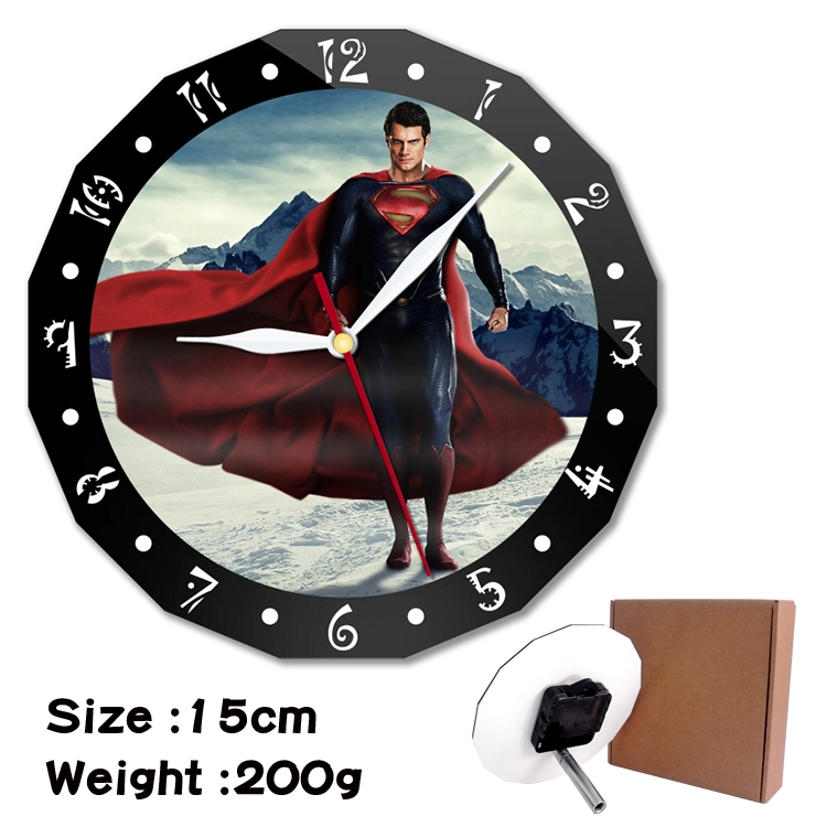  Superman Anime double acrylic wall clock alarm clock 15cm 200g 