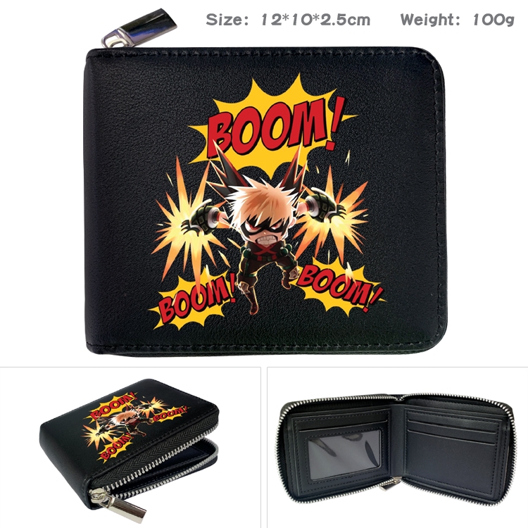 My Hero Academia Anime Zipper UV printed bi-fold leather wallet 12x10x2.5cm 100g