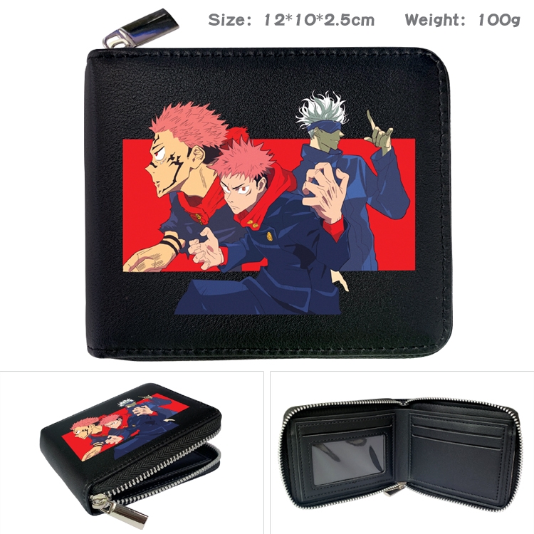 Jujutsu Kaisen Anime Zipper UV printed bi-fold leather wallet 12x10x2.5cm 100g