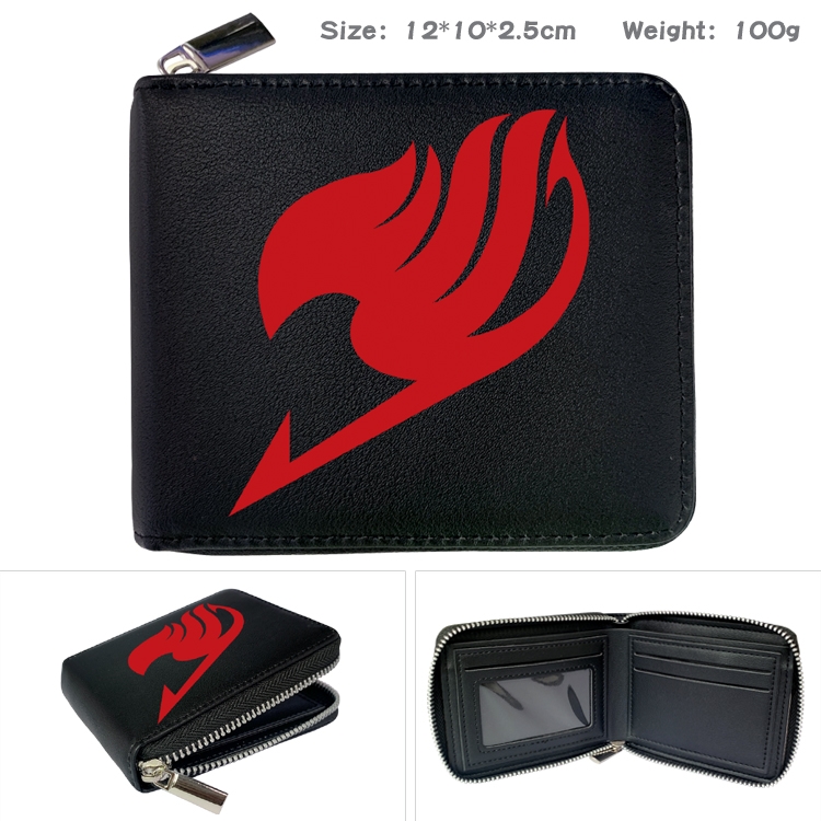 Fairy tail Anime Zipper UV printed bi-fold leather wallet 12x10x2.5cm 100g