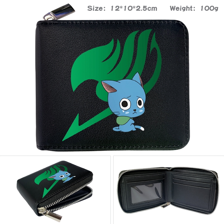 Fairy tail Anime Zipper UV printed bi-fold leather wallet 12x10x2.5cm 100g