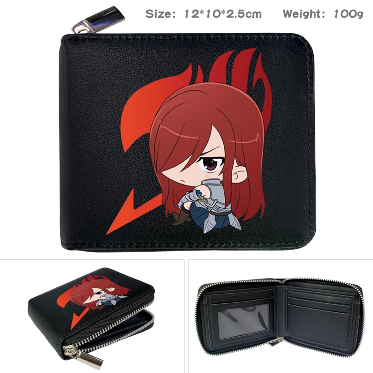 Fairy tail Anime Zipper UV printed bi-fold leather wallet 12x10x2.5cm 100g