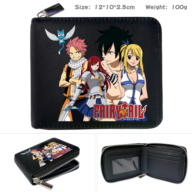 Fairy tail Anime Zipper UV printed bi-fold leather wallet 12x10x2.5cm 100g