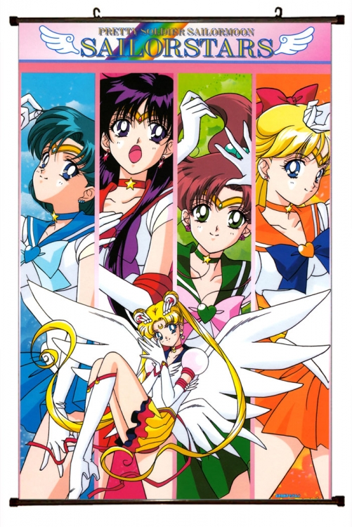 Sailormoon Anime black Plastic rod Cloth painting Wall Scroll 60X90CM M2-86