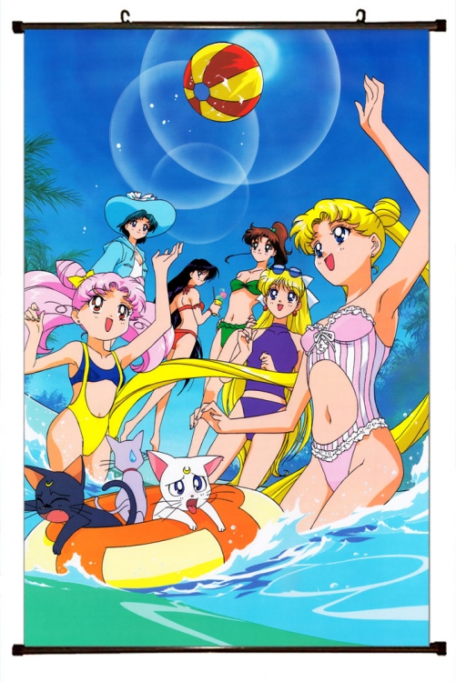 Sailormoon Anime black Plastic rod Cloth painting Wall Scroll 60X90CM M2-78