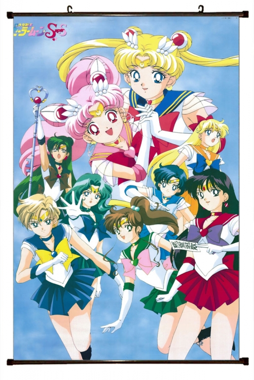 Sailormoon Anime black Plastic rod Cloth painting Wall Scroll 60X90CM M2-66