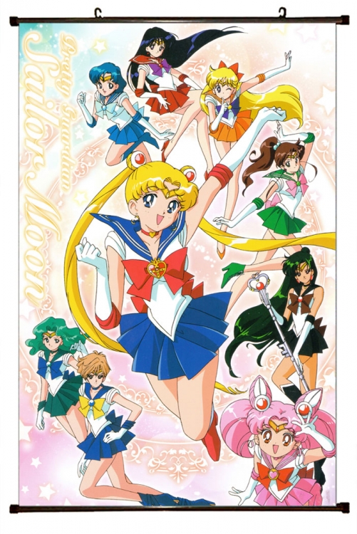 Sailormoon Anime black Plastic rod Cloth painting Wall Scroll 60X90CM M2-83