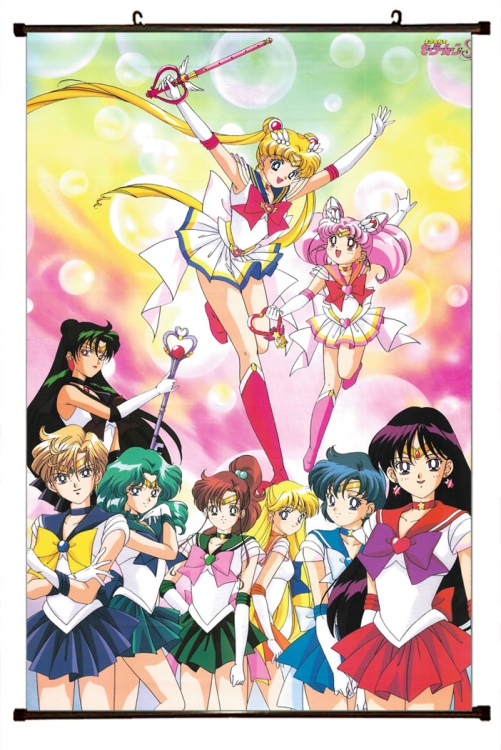 Sailormoon Anime black Plastic rod Cloth painting Wall Scroll 60X90CM M2-68