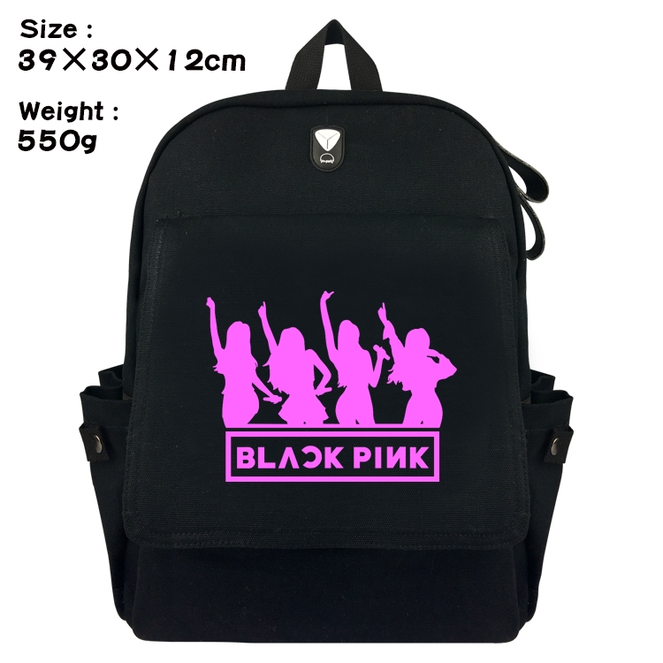 BLACK PINK Canvas Flip Backpack Student Schoolbag  39X30X12CM