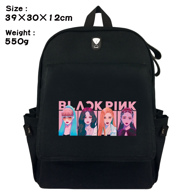 BLACK PINK Canvas Flip Backpack Student Schoolbag  39X30X12CM