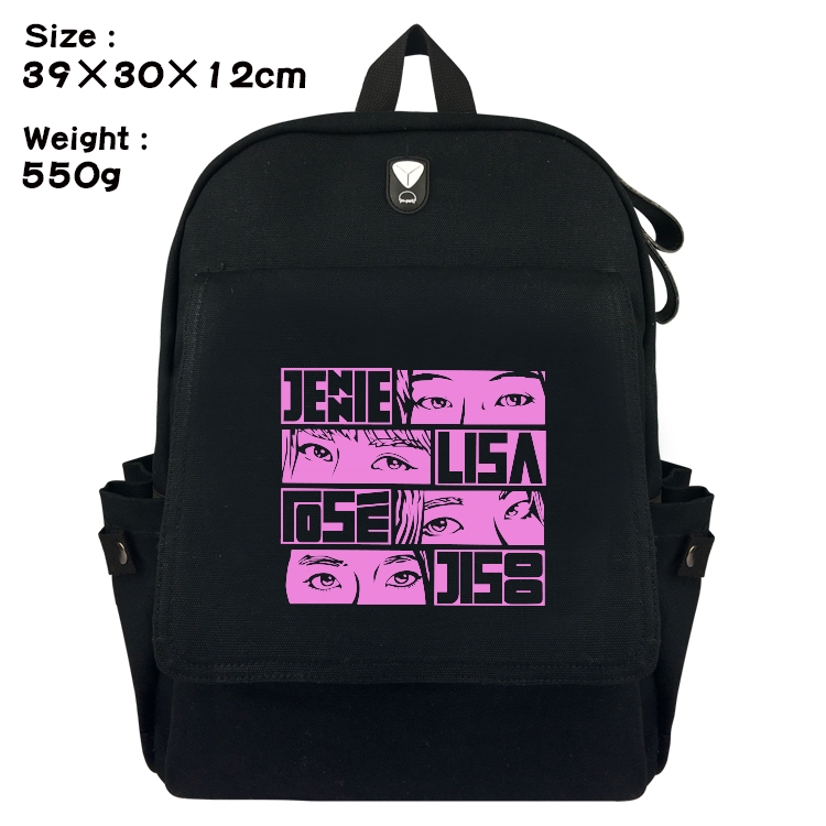 BLACK PINK Canvas Flip Backpack Student Schoolbag  39X30X12CM