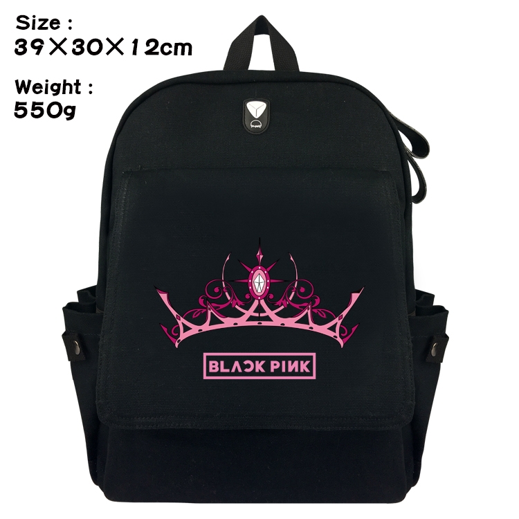 BLACK PINK Canvas Flip Backpack Student Schoolbag  39X30X12CM