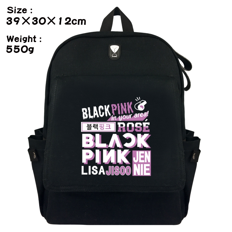 BLACK PINK Canvas Flip Backpack Student Schoolbag  39X30X12CM