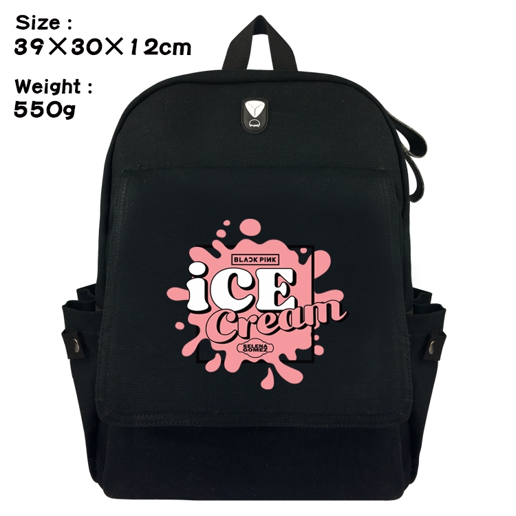 BLACK PINK Canvas Flip Backpack Student Schoolbag  39X30X12CM