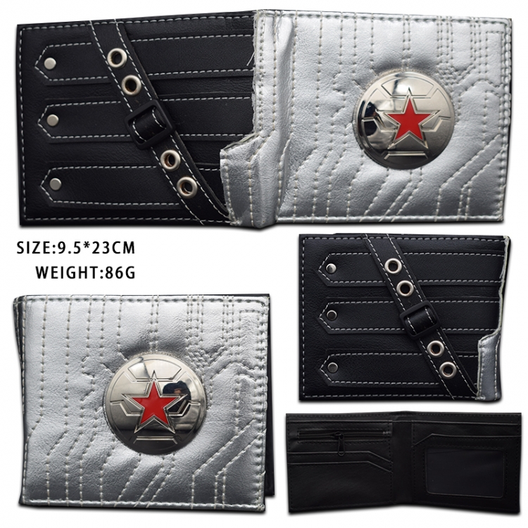 Winter Soldier  Hardware PU wallet short two-fold wallet 9.5X23.5CM 86G