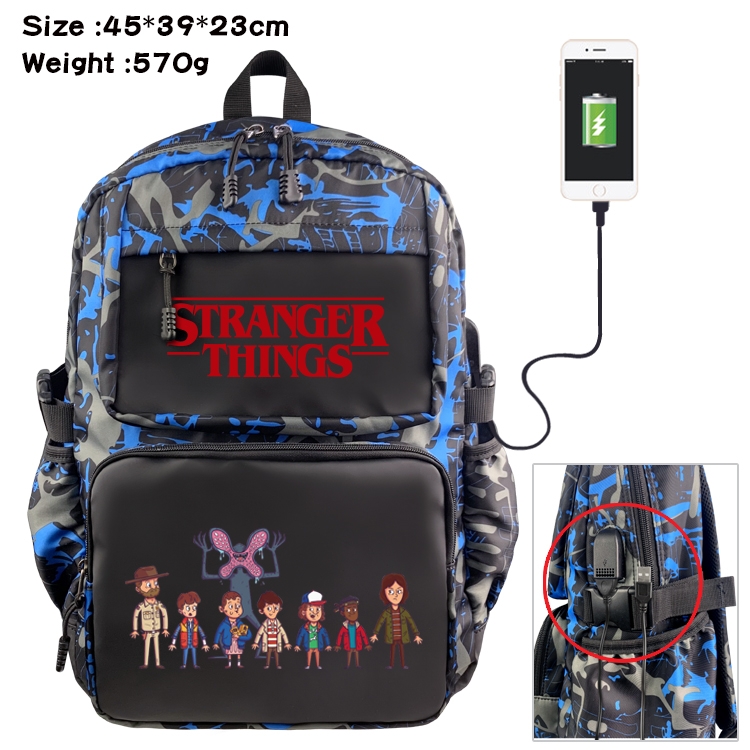 Stranger Things  Anime waterproof nylon material camouflage backpack school bag 45X39X23CM