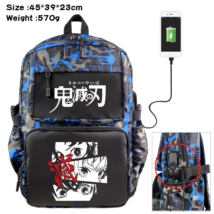 Demon Slayer Kimets Anime waterproof nylon material camouflage backpack school bag 45X39X23CM