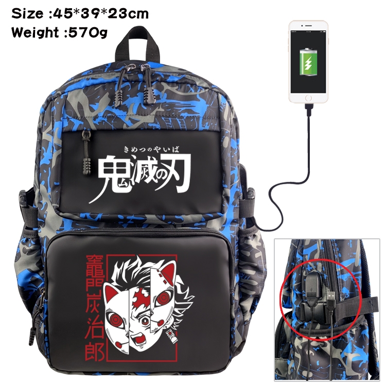 Demon Slayer Kimets Anime waterproof nylon material camouflage backpack school bag 45X39X23CM