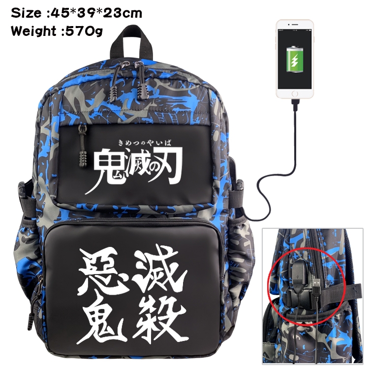 Demon Slayer Kimets Anime waterproof nylon material camouflage backpack school bag 45X39X23CM