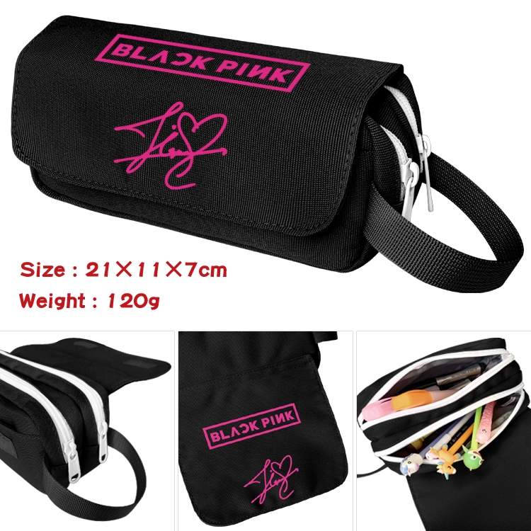 BLACK PINK Star film large capacity double-layer pencil case Pencil Bag 20x11x7cm