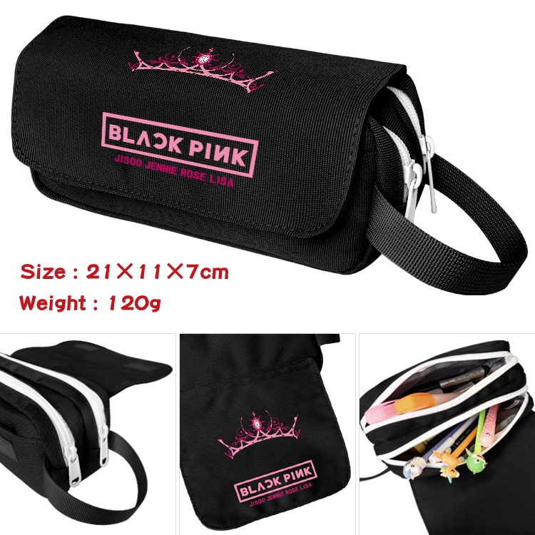 BLACK PINK Star film large capacity double-layer pencil case Pencil Bag 20x11x7cm