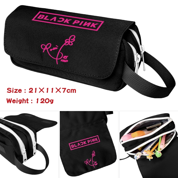 BLACK PINK Star film large capacity double-layer pencil case Pencil Bag 20x11x7cm