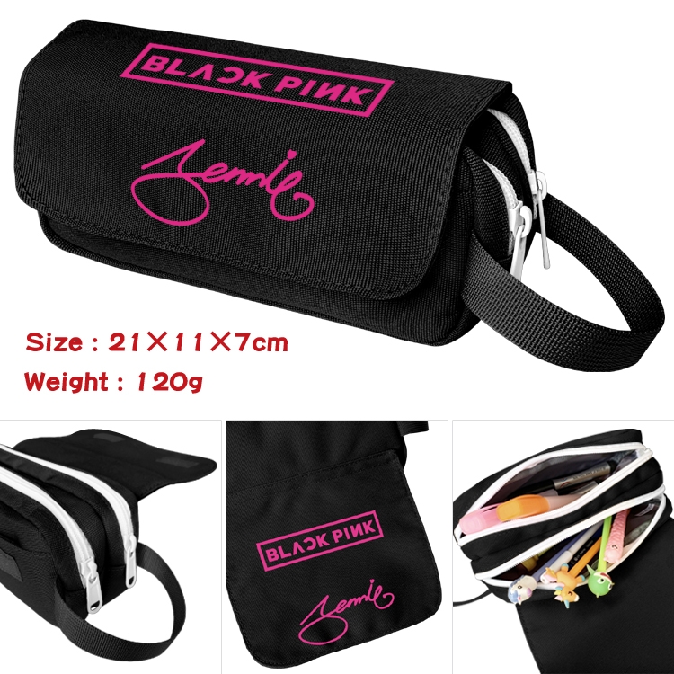 BLACK PINK Star film large capacity double-layer pencil case Pencil Bag 20x11x7cm