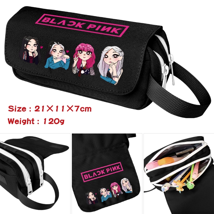 BLACK PINK Star film large capacity double-layer pencil case Pencil Bag 20x11x7cm