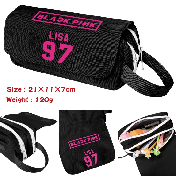 BLACK PINK Star film large capacity double-layer pencil case Pencil Bag 20x11x7cm