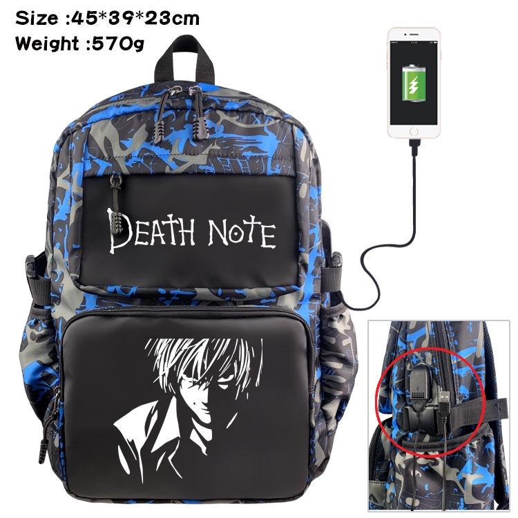 Death note  Anime waterproof nylon material camouflage backpack school bag 45X39X23CM