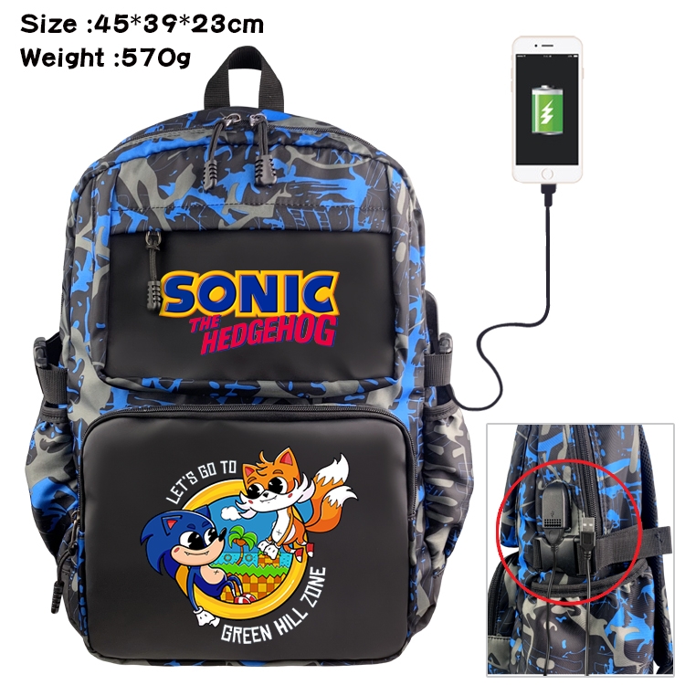 Sonic the Hedgehog Anime waterproof nylon material camouflage backpack school bag 45X39X23CM