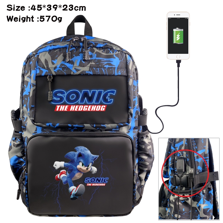 Sonic the Hedgehog Anime waterproof nylon material camouflage backpack school bag 45X39X23CM