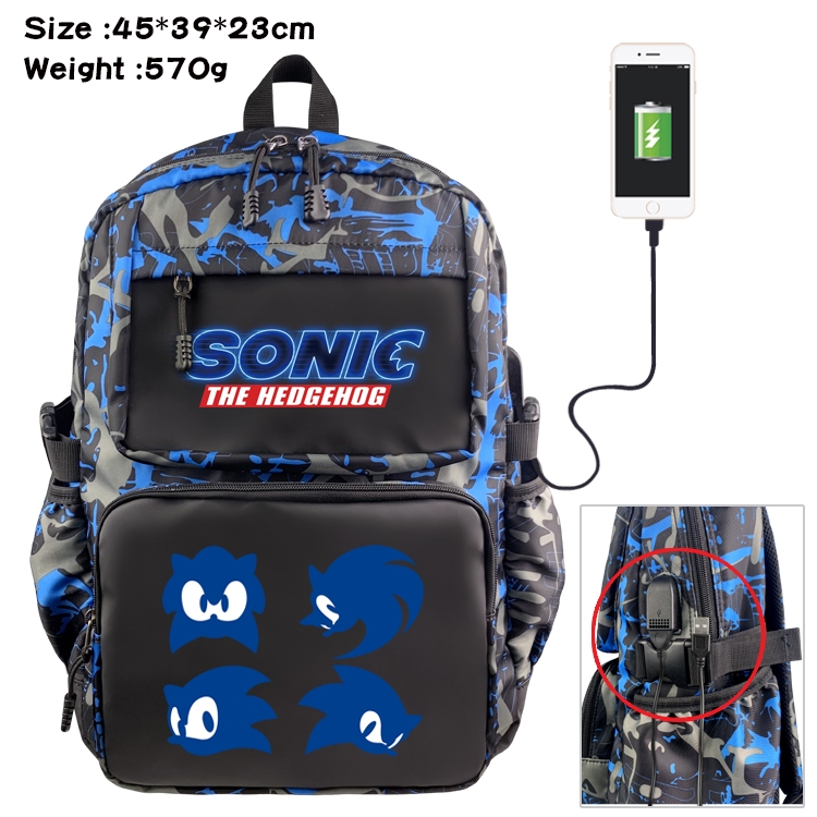 Sonic the Hedgehog Anime waterproof nylon material camouflage backpack school bag 45X39X23CM