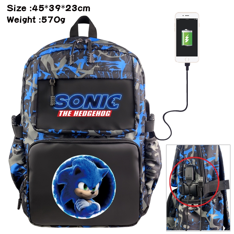 Sonic the Hedgehog Anime waterproof nylon material camouflage backpack school bag 45X39X23CM