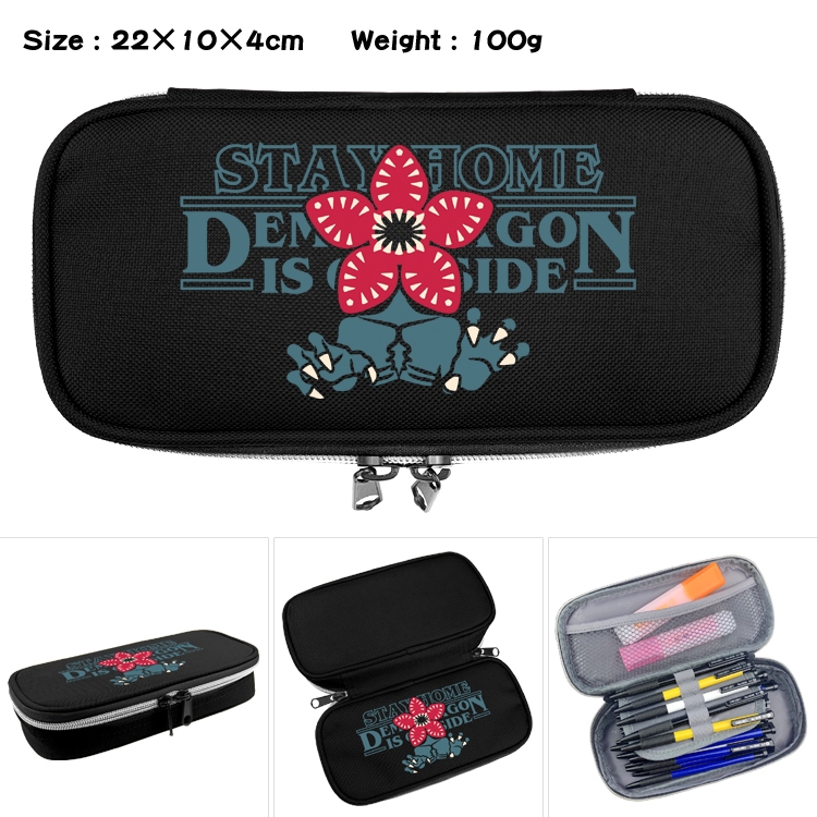 Stranger Things Anime Waterproof canvas zipper clamshell pencil case pencil case  22x10x4cm