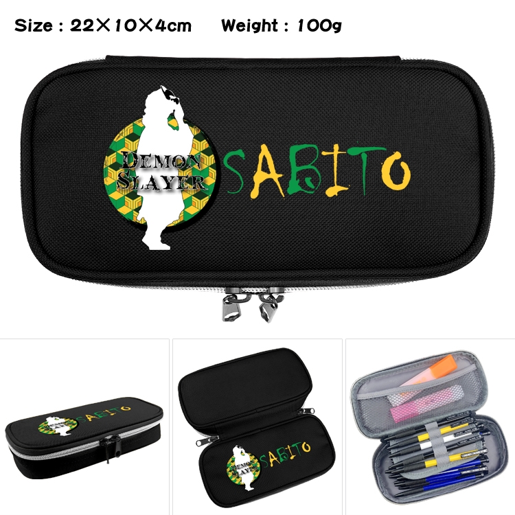 Demon Slayer Kimets Anime Waterproof canvas zipper clamshell pencil case pencil case  22x10x4cm