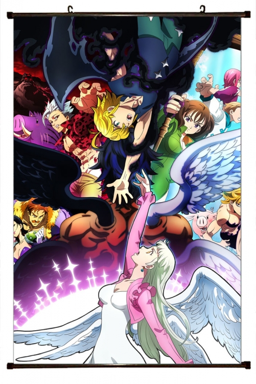 The Seven Deadly Sins Anime black Plastic rod Cloth painting Wall Scroll 60X90CM N1-16