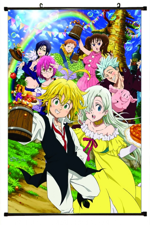 The Seven Deadly Sins Anime black Plastic rod Cloth painting Wall Scroll 60X90CM N1-12