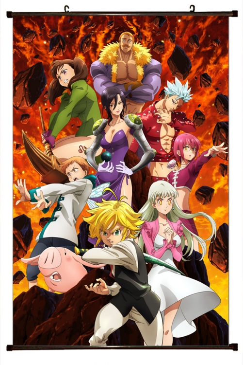 The Seven Deadly Sins Anime black Plastic rod Cloth painting Wall Scroll 60X90CM N1-14