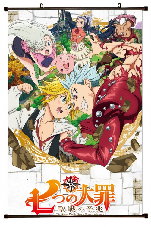 The Seven Deadly Sins Anime black Plastic rod Cloth painting Wall Scroll 60X90CM N1-18