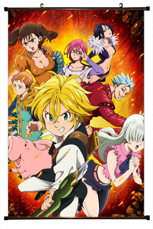 The Seven Deadly Sins Anime black Plastic rod Cloth painting Wall Scroll 60X90CM N1-21