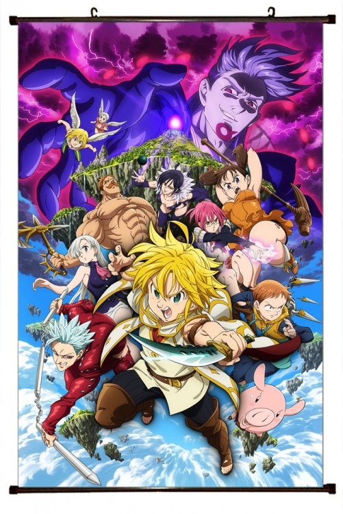 The Seven Deadly Sins Anime black Plastic rod Cloth painting Wall Scroll 60X90CM N1-27