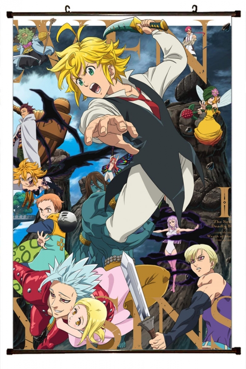 The Seven Deadly Sins Anime black Plastic rod Cloth painting Wall Scroll 60X90CM  N1-2