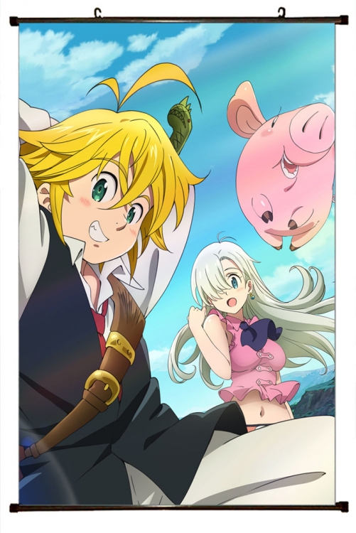 The Seven Deadly Sins Anime black Plastic rod Cloth painting Wall Scroll 60X90CM N1-8