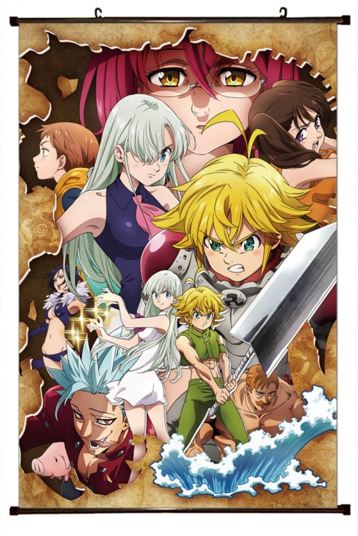 The Seven Deadly Sins Anime black Plastic rod Cloth painting Wall Scroll 60X90CM N1-22