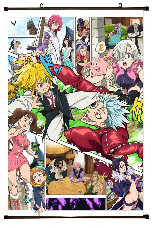 The Seven Deadly Sins Anime black Plastic rod Cloth painting Wall Scroll 60X90CM  N1-7